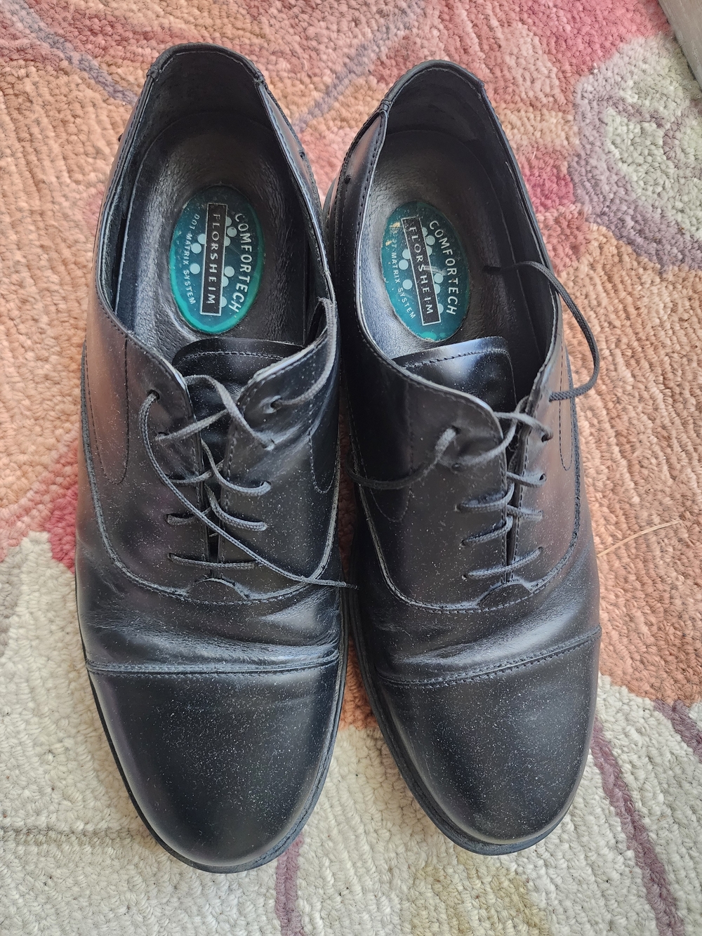 Florsheim Black Leather Cap-Toe Lace-Up Oxfords